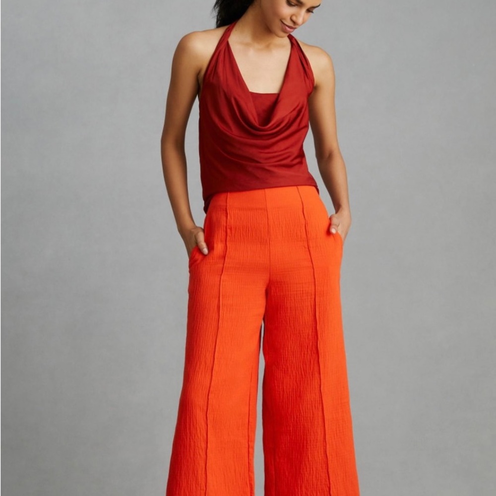 ANTHROPOLOGIE MAEVE PINTUCKED WIDE-LEG PANTS SIZE S 8 TALL NWT COLOR RED